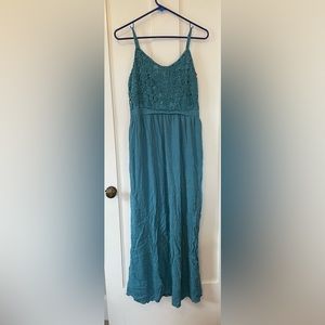 Floral Laced Aqua Maxi Dress